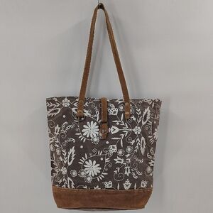 Great Nautical Tote Bag Floral Print Canvas And Leather